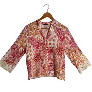 ZARA Crochet Guipure Lace Sleeve Blouse Size XS Maximalist Button Up BOHO